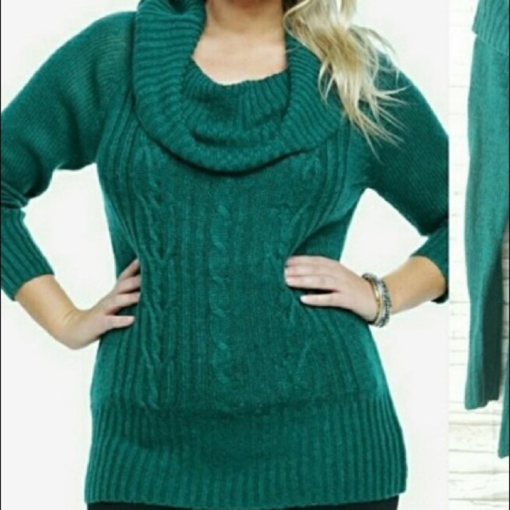 Torrid green cable knit cowl neck sweater